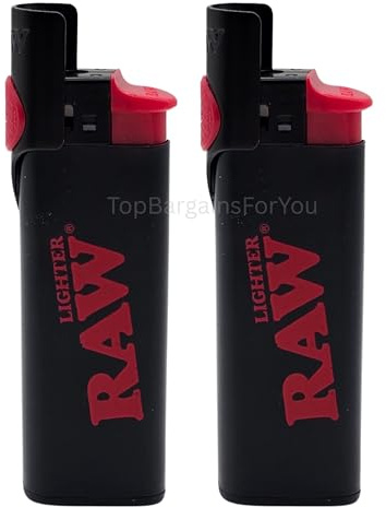 Zactly - 2 x RAW Phoenix Rare Refillable Lighters – Black Standard Flame Lighter with Built-In Wind-Resistant Shield and Packing Tool Poker Stick – Durable & Reusable Design (2 RAW Phoenix)