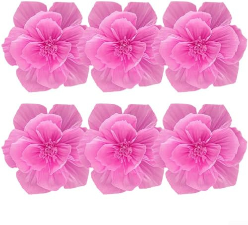 Confezione da 6 fiori di carta fatti a mano. Rose decorative in carta crespa 3D, composizioni floreali artificiali, per feste di nozze e decorazioni per la casa (rosa scuro)