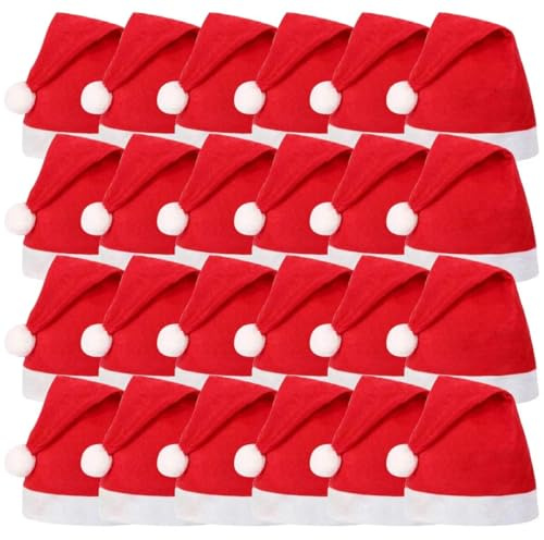 GTDOOCE Gorro Navideño,Rojo Sombrero Navideño,24 Piezas Unisex Gorro de Papá Noel Para Adultos,Se Utiliza Para Fiestas de Navidad,Reuniones Familiares,Decoraciones Navideñas 28x37cm