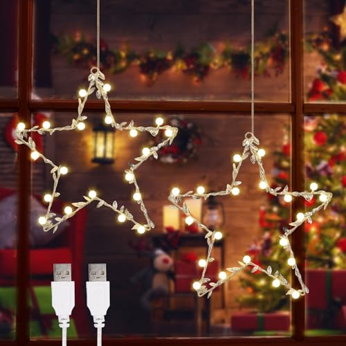 LED-stjärnor, julbelysning fönster, julstjärna, juldekoration, ljus, lysande stjärnor, jul, julstjärna, fönsterdekoration, USB-drivna stjärnor, fönster, dekoration, hängande för balkong, bröllop