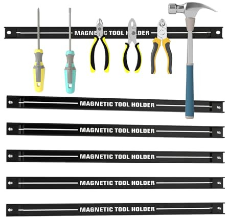HOMFME Set of 3/6 Magnetic Tool Holder Rack, 18 Inch 46cm Heavy Duty Garage Wall Holder Strips, Space-saving Wall Mounted Screwdriver Organizer Magnetic Tool Bars for Workshop Kitchen (6 PCS, Black)