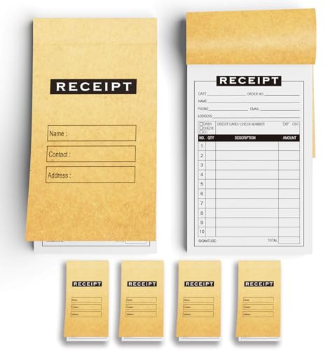 2-Part Carbonless Receipt Book, Handheld Duplicate Invoice Pads for Small Business, 3.5x5.5 Inch, 50 Sets, 200 Total Sheets