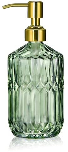 LuminaVerde Tvåldispenser i glas, kök och badrum, med gyllene pump, dispenser för flytande tvål, lotion eller diskmedel