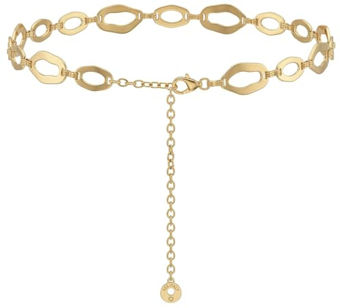 Amaxiu Gold Chain Belt for Women, Adjustable Chunky Square Link Metal Waist Chain Belt Jeans Dresses Body Link for women