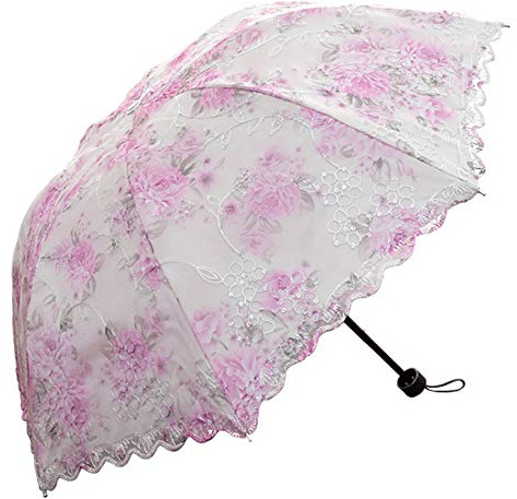 ShaqMars lace parasol umbrella Folding Anti-uv Sunshade Vintage Embroidered Sun Protection (Purple)