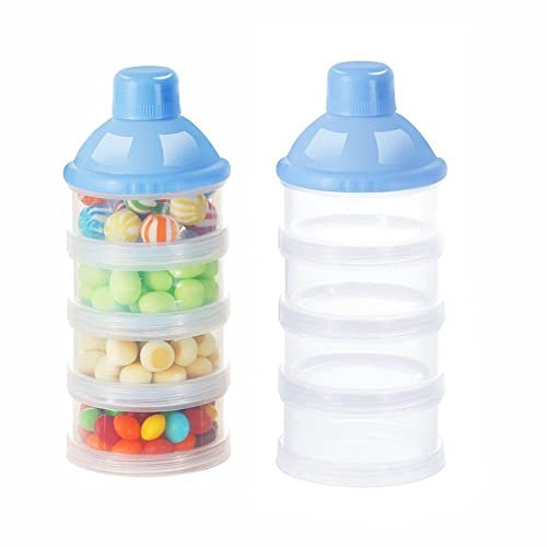 VOARGE 2 Stück Milch Pulver Spender, Formel Milchpulver-Portionierer für 4 Schicht, Tragbarer Baby Milchpulver Behälter,milchpulver container mit Gleichmacher, Blau