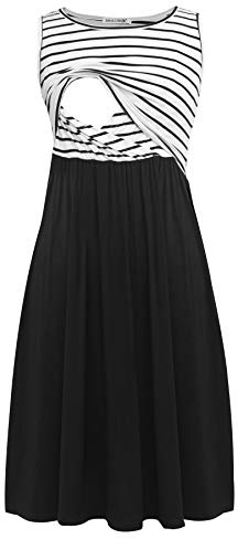 Smallshow Robe d'allaitement de Maternité sans Manches en Patchwork pour Femmes avec Poches