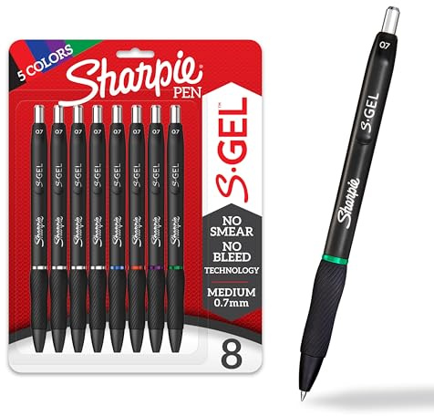 Sharpie S-Gel, Gel Pens, Medium Point (0.7mm), Assorted Colors, 8 Count