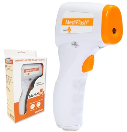 MEDICAID - Mediflash - Thermomètre Frontal Sans Contact - Bébés, Enfants, Adultes - Thermomètre Infrarouge - Température Corporelle et Surfaces