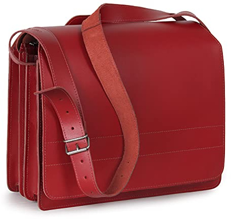 Jahn-Tasche - Große Aktentasche/Lehrertasche Größe XL aus Leder, Helles Kirsch-Rot, Modell 676