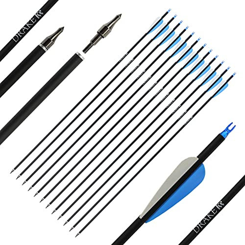 Komplettpfeil - Drake Ice - 28-32 Zoll - Carbon - 12 Stück (32 Zoll), TOP Einsteigerpfeil zum Bogenschießen, mit Schraubspitze, sehr hochwertig und top verarbeitet