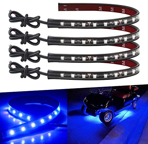 Motorbike and Car Underglow Lights - Motorcycle LED Light Strips 32cm 5050 18SMD Waterproof Blue 12V Atmosphere Neon Interior Lighting - Under Dash Pack of 4