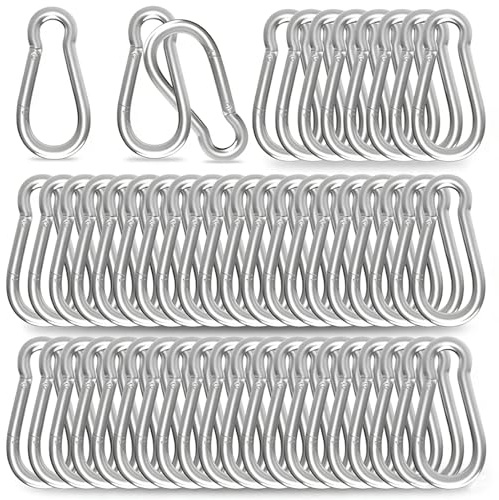 High-PQ Silver Spring Snap Hook Carabiner,Heavy-Duty M5 Galvanised Steel Clips with 100KG Capacity – Ideal for Hammocks, Swings & Outdoor Travel (5cm,50Pack)