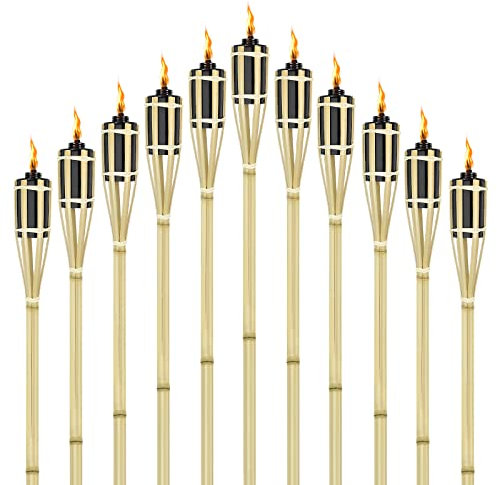 Aufun Linterna de jardín de bambú, juego de 24 antorchas de bambú, antorchas de aceite para exteriores con mecha de repuesto, luz de camino de lámpara de aceite, altura: 90 cm (Tye A)