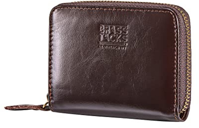 BRASS TACKS Leathercraft Cartera Pequeña Mujer y Hombre Piel - Monedero Tarjetero Horizontal con Cremallera, Bloqueo RFID y Ventana ID, Mini Billetera Corta para Tarjetas y Monedas