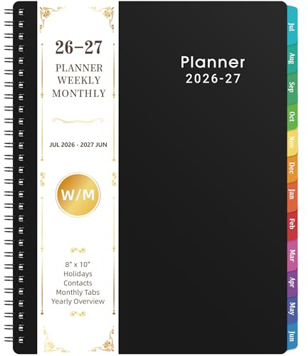 Planner 2026-2027 - 8'' x 10'', JUL 2026 to JUN 2027, 2026-2027 Calendar, Weekly and Monthly, with Monthly Tabs, Yearly Planner 2026-2027, Calendar Planner with Twin-wire Binding, Flexible Cover
