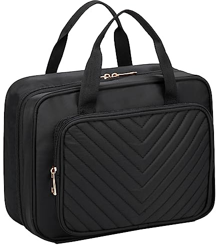 Kasgo Kulturtasche Damen, Wasserabweisend Kosmetiktasche Kulturbeutel Waschtasche Reisekit für Fächern Make-up Täglic Reisen Sport Camping 6,2L 29,5×10×21cm Schwarz