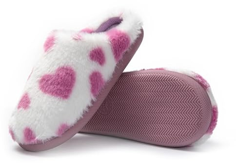 JOMIX Zapatillas Casa Mujer Invierno con Peluche Comodas Pantuflas Mujer Cerradas Zapatillas Mujer Casa con Estampado de Corazón