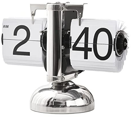 Retro-Flip-Uhr, Flip Schreibtischuhr Vintage Tischuhr Minimalist-Einfuß-mechanische Auto-Flip-Uhr Edelstahl Tischuhr Mit Digitalanzeige Für Das Wohnzimmer zu Hause(Weiß)