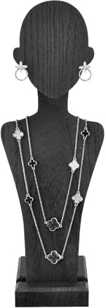 MOOCA Portable Wooden Mannequin Jewelry Stand, Jewelry Display Organizer for Earrings & Multiple Necklace, Black Color