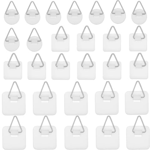 RXKFIGX 30 Piezas Ganchos Invisibles Adhesivos para Pared Cuelga Cuadros Sin Clavos para Platos de Pared Colgadores Cuadros Adhesivo para Cuadros, Colgar Platos, Arte Decorativo (Cuadrada y Redonda)