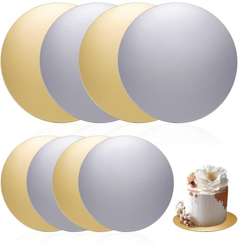 Yamitora 8 Stück Tortenplatte, Cake Board Tortenunterlage Kuchenplatte Rund Silber&Gold Wiederverwendbar Tortenunterlage Je 4 Stück für Transport Kuchen und Torten