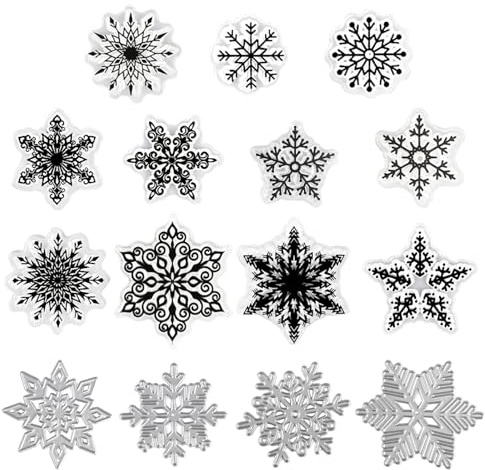 Plantillas de troquelado Novedades 2024 y Juego de sellos de silicona transparente, 4 estilos de copos de nieve, 11 estilos de estampado de copo de nieve, sello de silicona para álbumes de recortes,