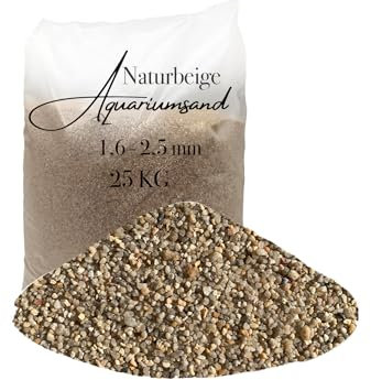 Aquariumsand Aquariumkies beige im 25 kg Sack, kantengerundet, gewaschen, ungefärbt 1,6-2,5 mm