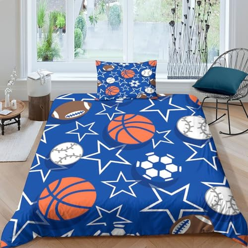 Juego de ropa de cama de fútbol con estampado 3D, funda de edredón y funda de almohada de microfibra suave, ideal para niños, adultos y adolescentes, tamaño individual (135 x 200 cm), diseño de balón