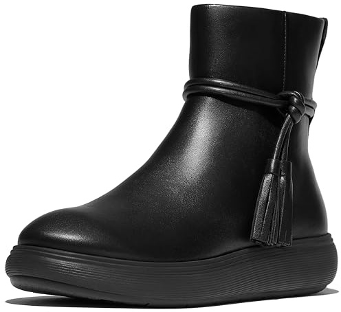 Fitflop Iq-comff - Botas cortas de piel con borlas para mujer, Todo negro., 37.5 EU