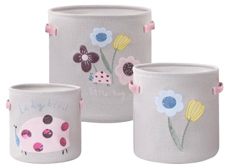 AOFANGSHIYE Cesto portaoggetti per bambini, per giocattoli, per vestiti, 3 pezzi, design floreale, tessuto morbido con manico, perfetto per organizzare l'asilo (Cestino di fiori)