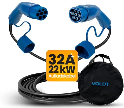 VOLDT Câble de charge de type 2 22 kW 32 A triphasé pour voitures électriques EV PHEV, type 2 vers type 2 Mode 3, convient pour modèle S/X/Y/3, ID.4, E-Tron, e-208, I4, IX1, Zoe, etc. Protection IP67