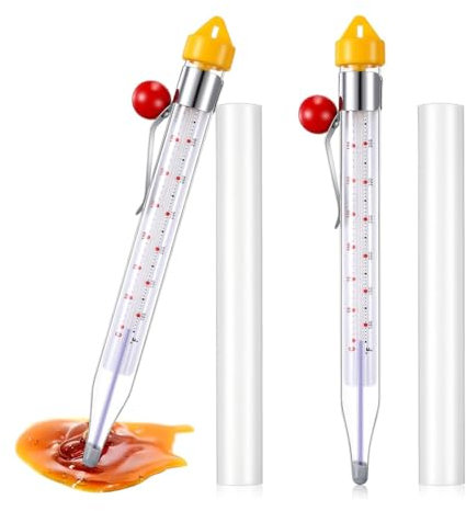 Kissmii Termometro per caramelle, 2 pezzi, con clip per pentola, 20,3 cm, termometro per olio per friggere, termometro da cucina leggibile, sciroppo di
