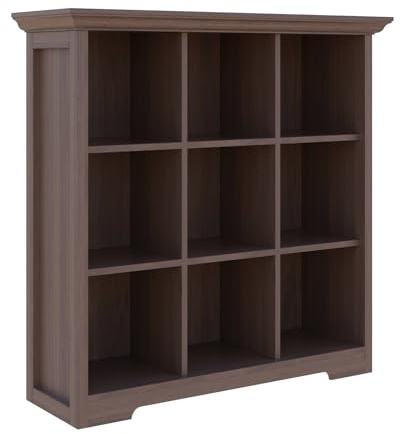 OSCHF Cube Shelf Bookcase with Base - Wooden 3 Tiers Floor Standing Low Storage Cabinet for Home and Office, 9-Cube Lattice Bookshelf, Walnut