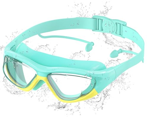 Ambienden Gafas Natación Niño - Anti-Vaho HD, Protección UV, Ajuste Rápido, Juntas de Silicona, Unisex Gafas Natacion de 6-14 Años, Green-Yellow
