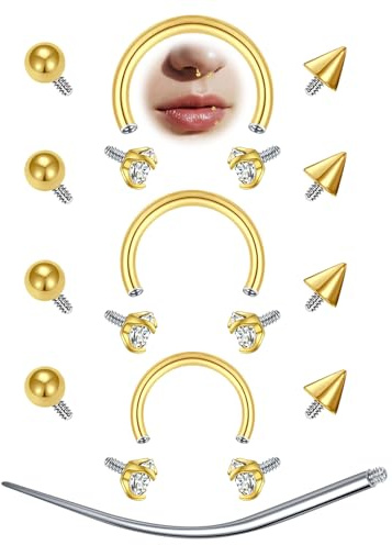 AVYRING 12 piercing per setto nasale 16 G in acciaio chirurgico a ferro di cavallo, con piercing a sfera e aiuto introduttivo, per donne e uomini, donne, Acciaio inossidabile
