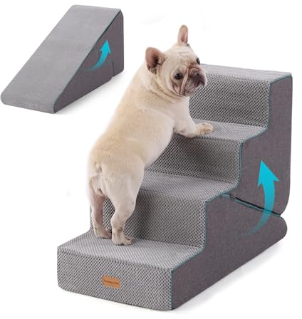 Gardner Pet scala 2-in-1 per cani piccoli, scala per cane a 4 gradini, rampe per cani in schiuma con rivestimento impermeabile e antiscivolo per letto, divano, poltrona e auto, grigio