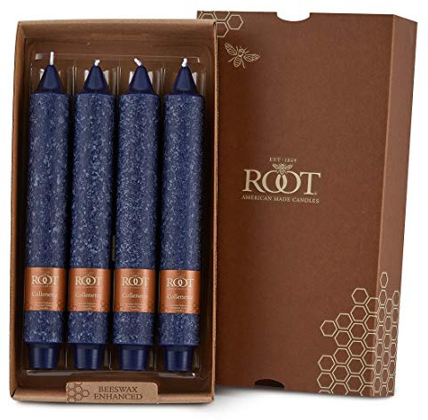 Root Candles Unscented Dinner Candles Premium Beeswax Blend Boxed Candle Set, 9-Inch, Abyss, 4-Count