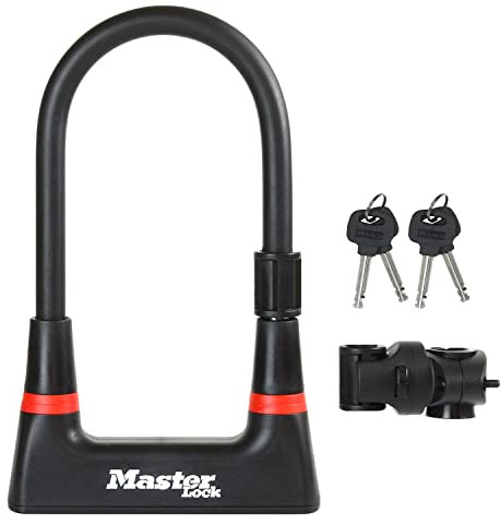 Master Lock Bügelschloss [Schlüsselschloss] [mit Halterung] [Zertifiziertes Fahrrad Schloss] 8279EURDPRO - Ideal für Fahrräder, Gross, STANDARD