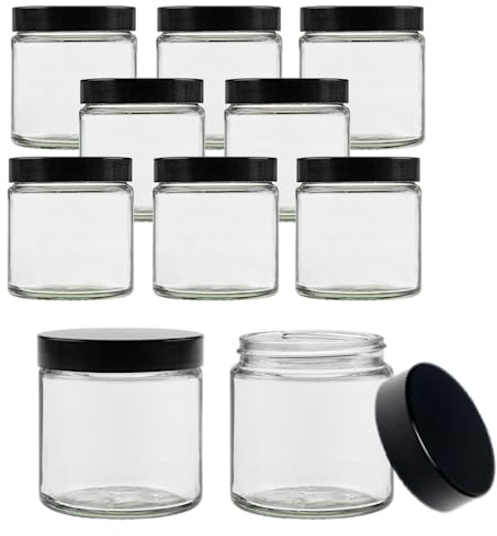 10 små glasburkar, 60 ml, salvburkar, krämbehållare av klart glas, inkl. märkningsetiketter