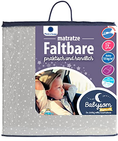 Babysom - Colchón Cuna de Viaje Plegable - 60x120 cm | Altura 7 cm | 100% Algodón | Antiácaros | Desenfundable | Garantía 10 años