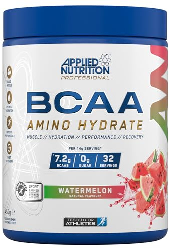 Applied Nutrition BCAA Branched Chain Amino Acids Supplement with Vitamin B6, Replenish Electrolytes, Workout and Recovery Powdered Energy Drink, Watermelon, 450 g