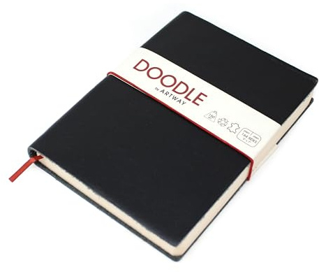 Artway Indigo Doodle - dagbok/anteckningsbok I svart läder - 175 mm x 125 mm - 164 ark/82 sidor 150 g/m² kassettpapper