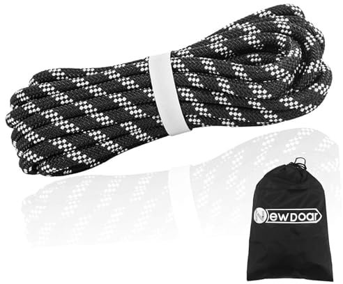 NewDoar Outdoor-Seil 14KN 8mm(5/16 in) Hochfestes Zubehörseil Doppelt geflochten Multifunktionales Seil für Camping, Wandern, Angeln, Lastentransport, Hängematten, Zelte(Schwarz 8mm,98ft)