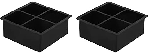 Amazon Basics Large Silicone Square Ice Cube Trays for Freezer, Dishwasher Safe, 4.25 x 4.25 x 1.77 in, Black, Set of 2