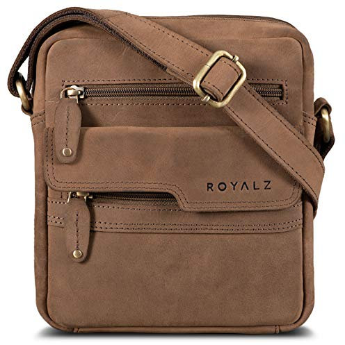 ROYALZ 'Oregon' Leder Umhängetasche Herren Klein Männer Ledertasche Vintage Herrenhandtasche Moderne Schultertasche Messenger Bag Echtleder, Farbe:Montana Braun