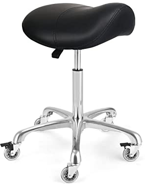 McDooFly Ergonomic Saddle Stool with Wheels Rolling Saddle Chair Heavy Duty Height Adjustable Swivel Hydraulic Stool for Dental Clinic Massage Salon Tattoo Beauty Home Office (without backrest,Black)