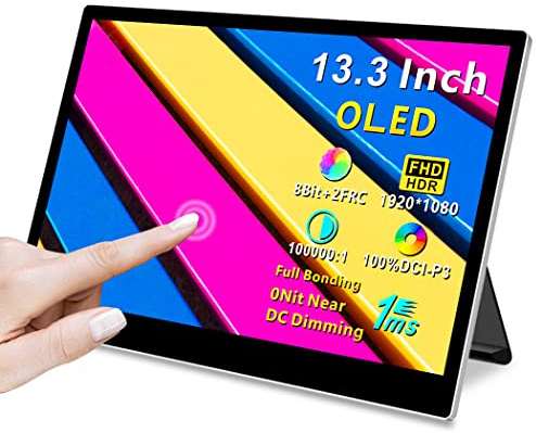 Magedok 13,3 tum bärbar pekskärm OLED 1 ms FHD 1080P, 100% DCI-P3 bärbar skärm 100000:1, USB C bärbar HDMI-skärm mobil skärm för Mac/PC/spelkonsoler