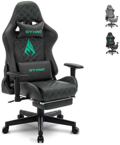 symino Gaming Stuhl Ergonomischer Bürostuhl Racing Stil Schreibtisch Stuhl mit 3D Armlehne, Vintage Style PU Leder PC Stuhl mit Fußstützen(Black)