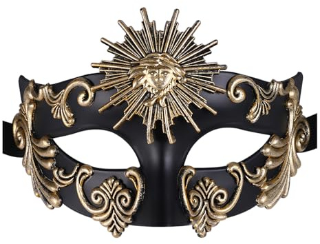 OIDEA Venetiansk mask för män, solgud: svart, guld, maskerad, grekisk romersk halvmask, ögonmask, karnevalsmask, kostym, karneval, cosplay, fest, maskerad för män